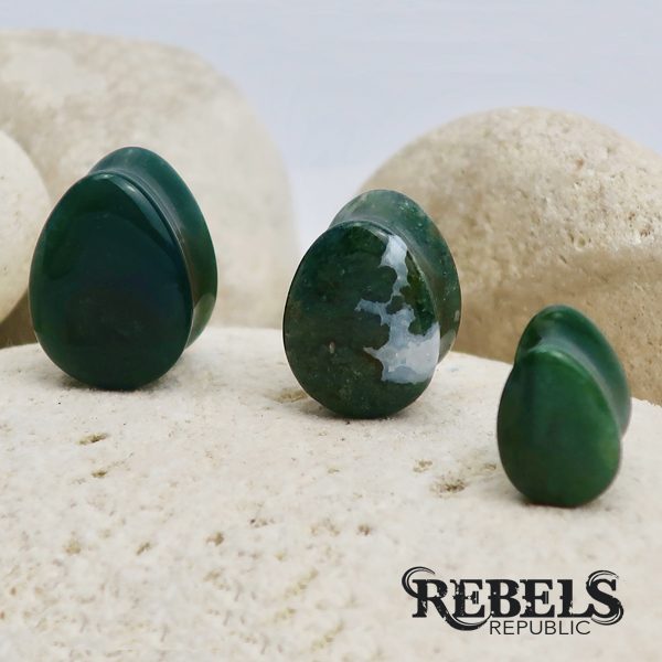 Moss Agate Teardrop Plugs
