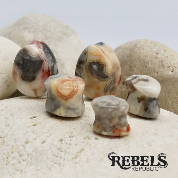 Agate Crazy Lace Teardrop Plugs